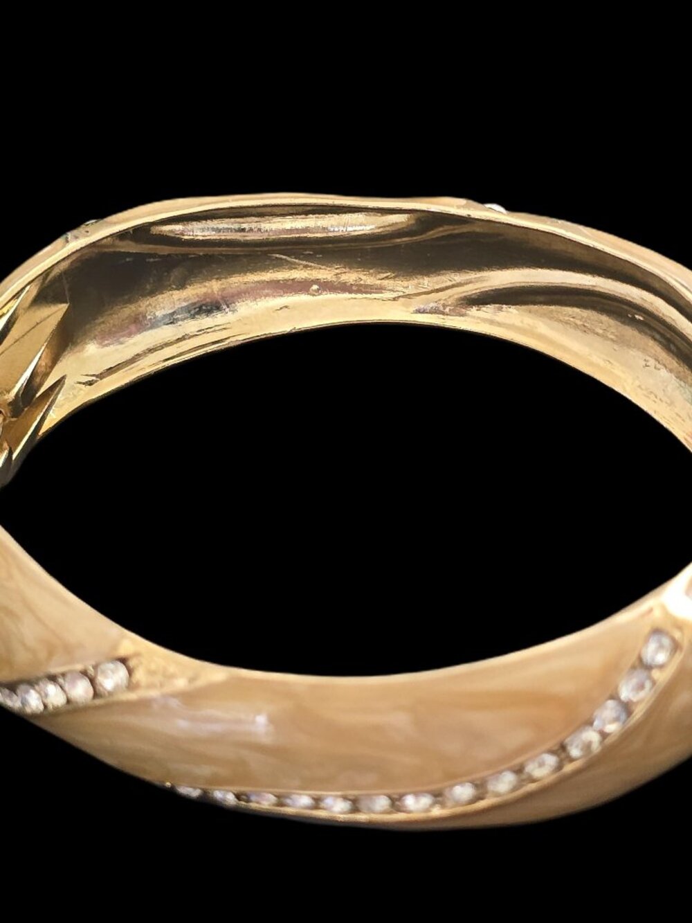 Vintage Gold Tone Enamel Rhinestone Hinged Bracelet